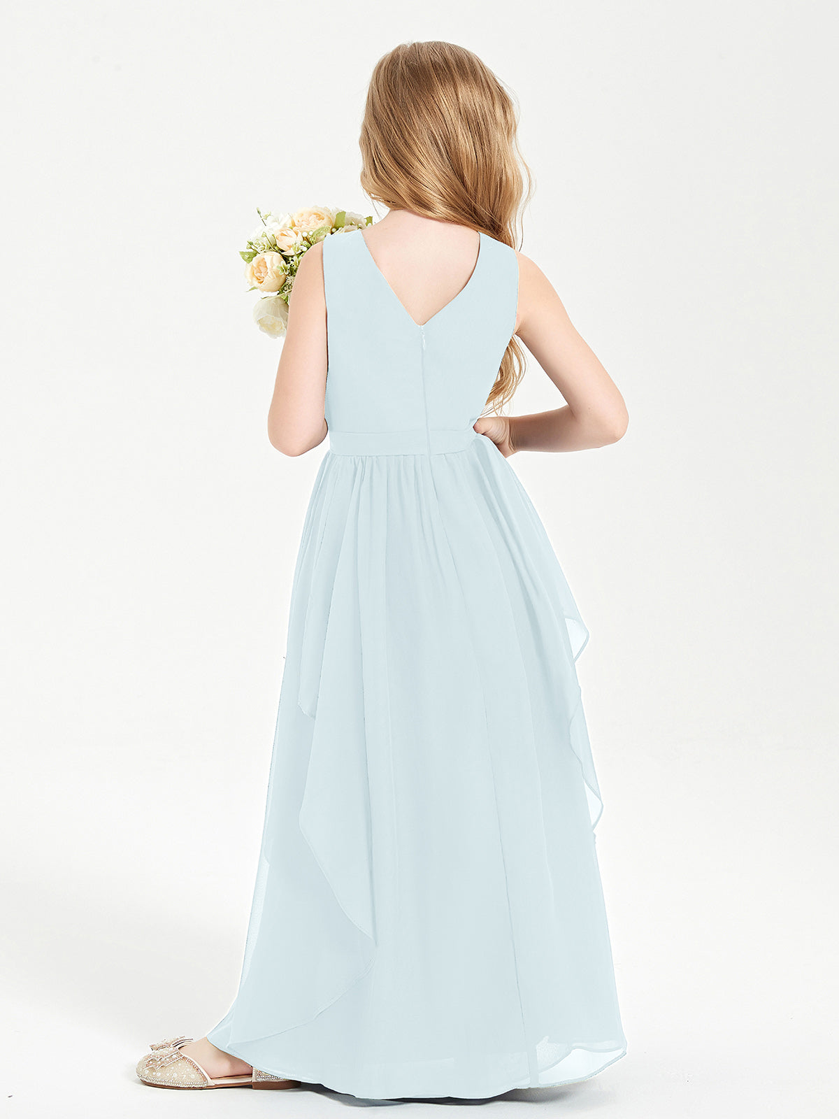 Boho Sleeveless Junior Chiffon Bridesmaids Gown Mist